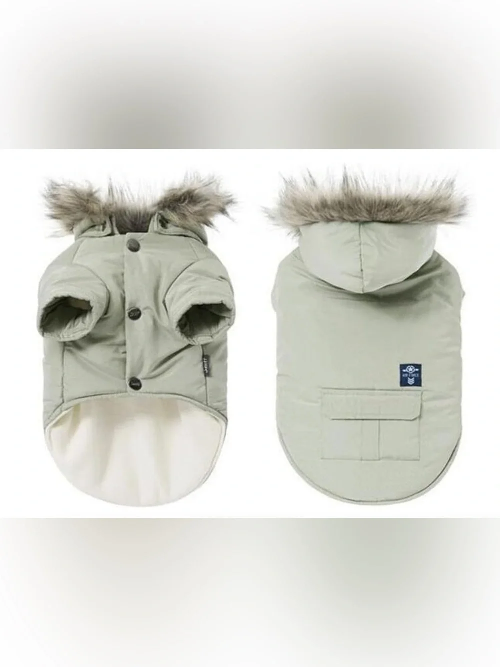 Pet Hooded Puffer Jacket with Faux-Fur Trim in Light Gray